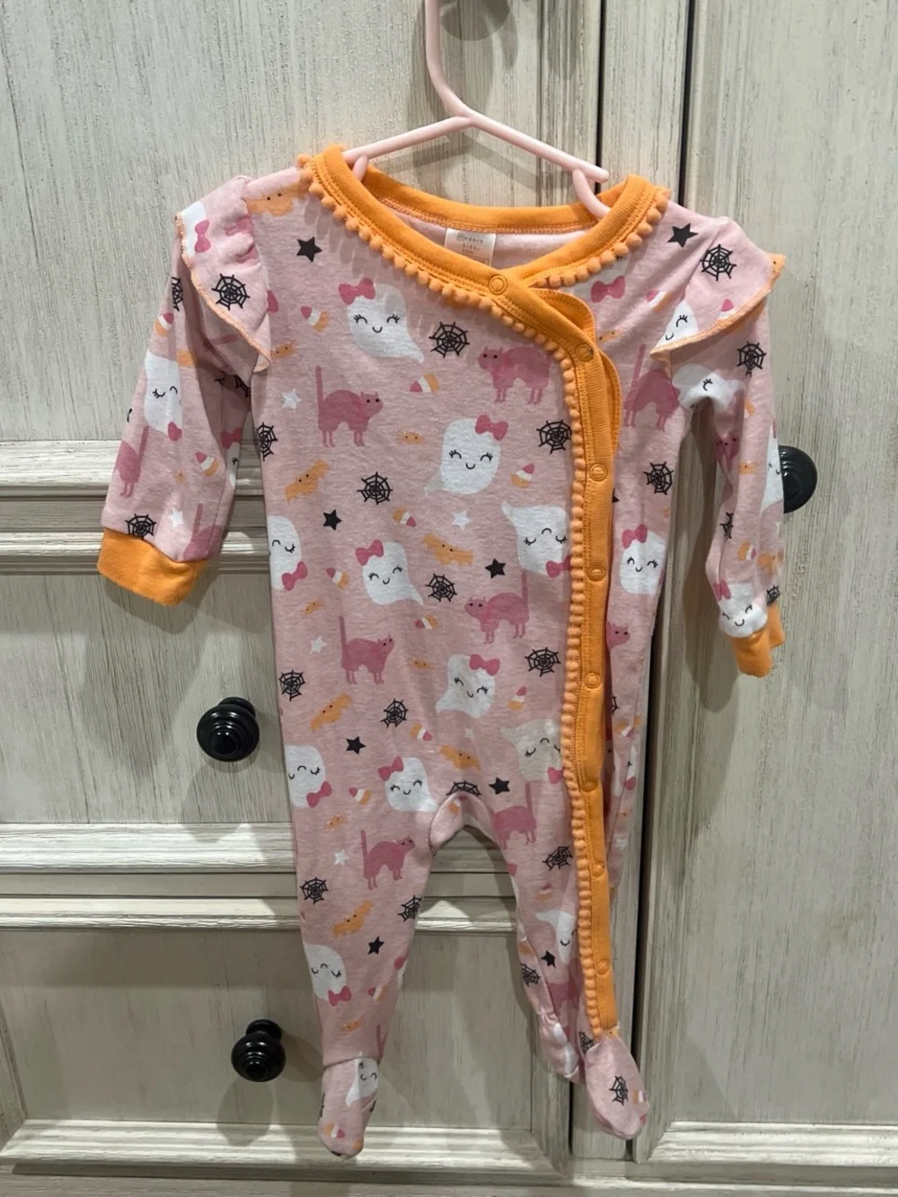 Pink & Orange Halloween Baby Girl One-Piece Footed Pajamas